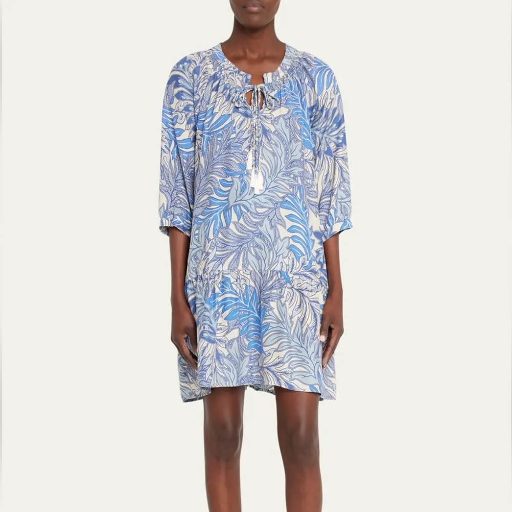 NATALIE MARTIN STEVIE SILK TASSEL-TIE MINI DRESS IN JUNGLE PRINT LAKE